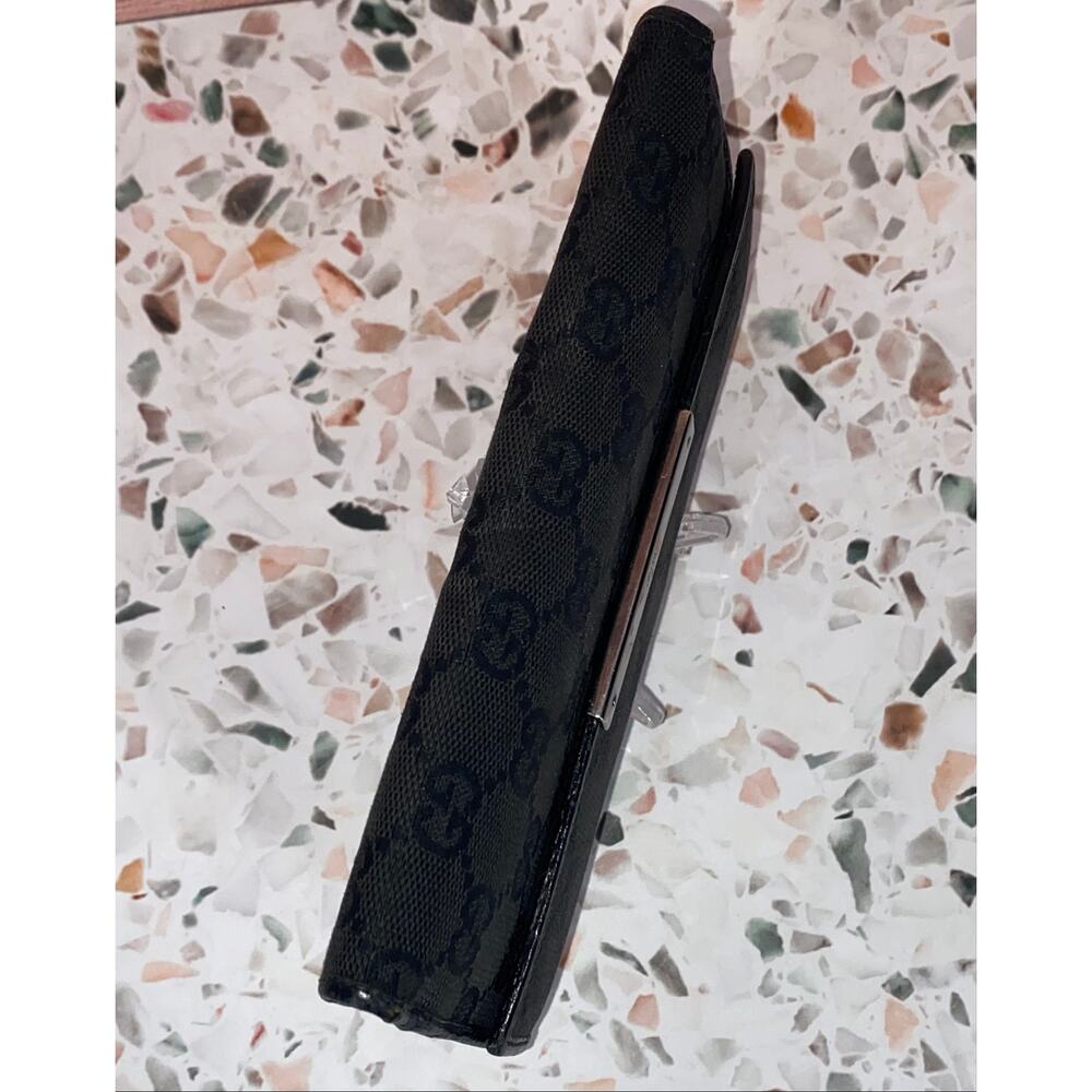 GUCCI GG Logo Black Canvas Leather Credit Cards Bifold Long Wallet Authentic - Picture 7 of 12